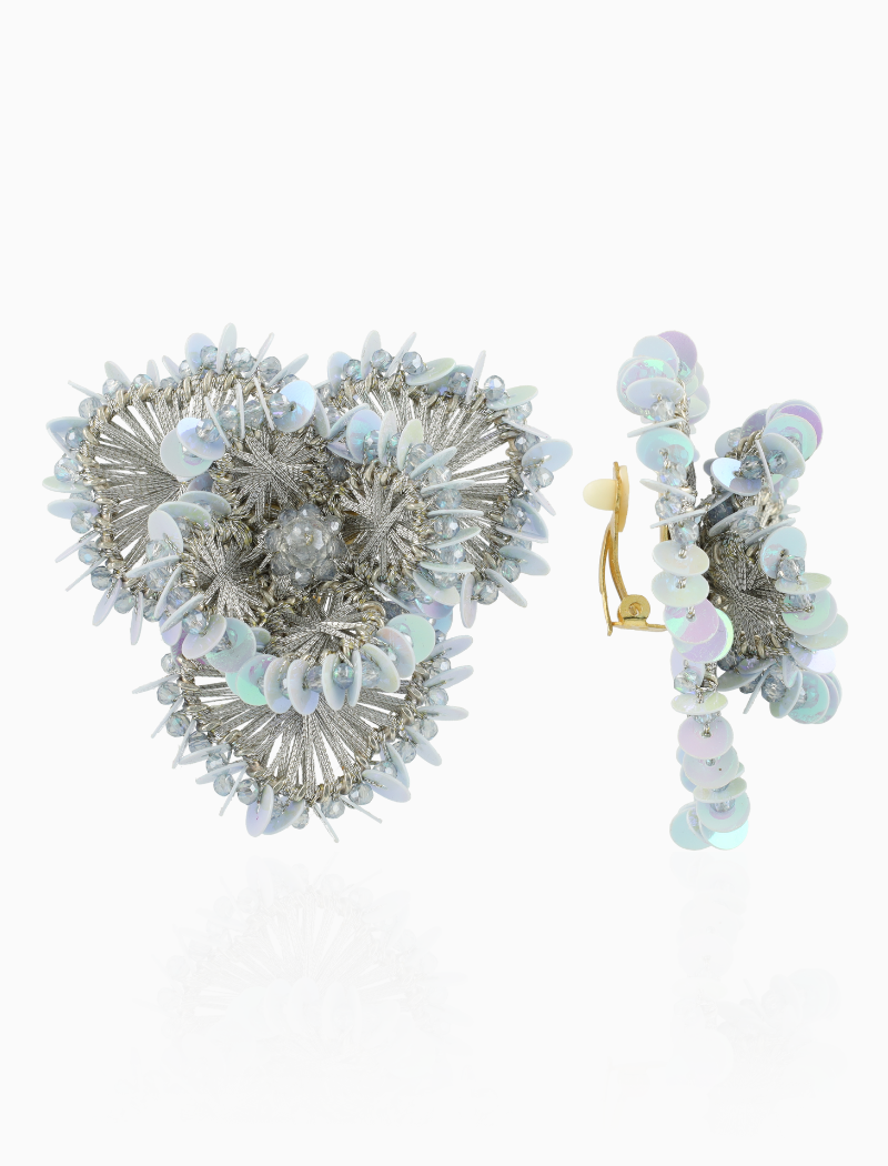 Blauwe Oorbellen Flower w/ Sequins Clip Earring L Aster