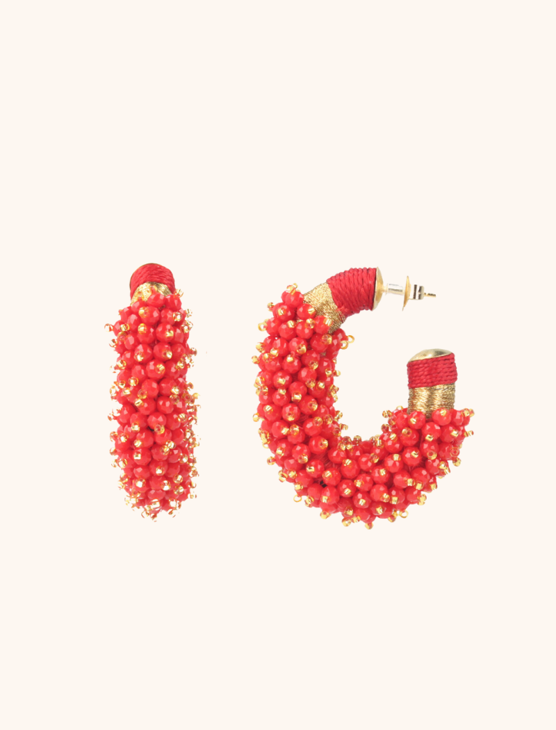 Red Earrings Luna Oval Double Stones