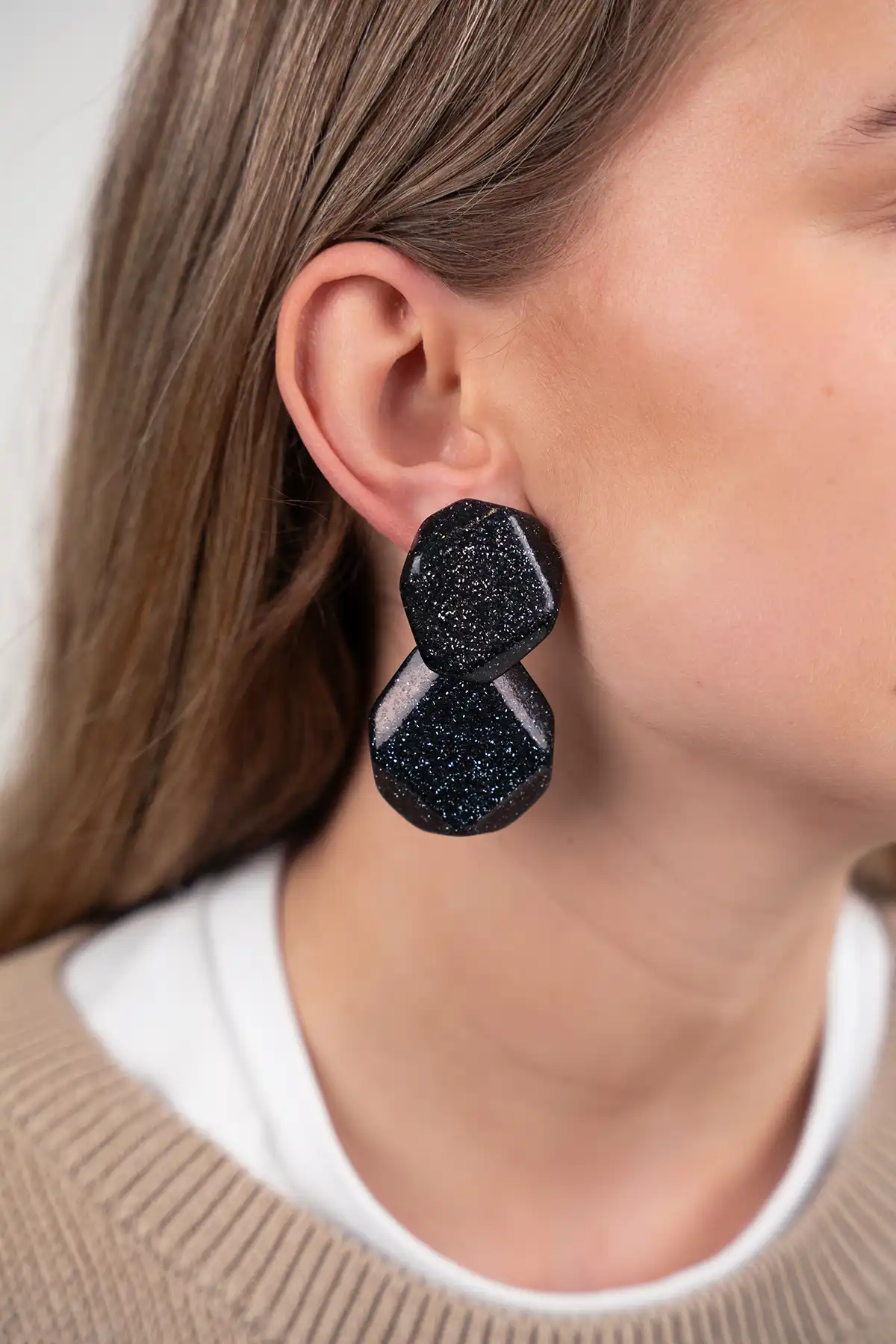 Zwarte Glitter Oorbellen Zola Double M