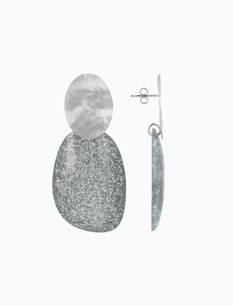 Zilveren Glitter Oorbellen Aurora Ovaal L