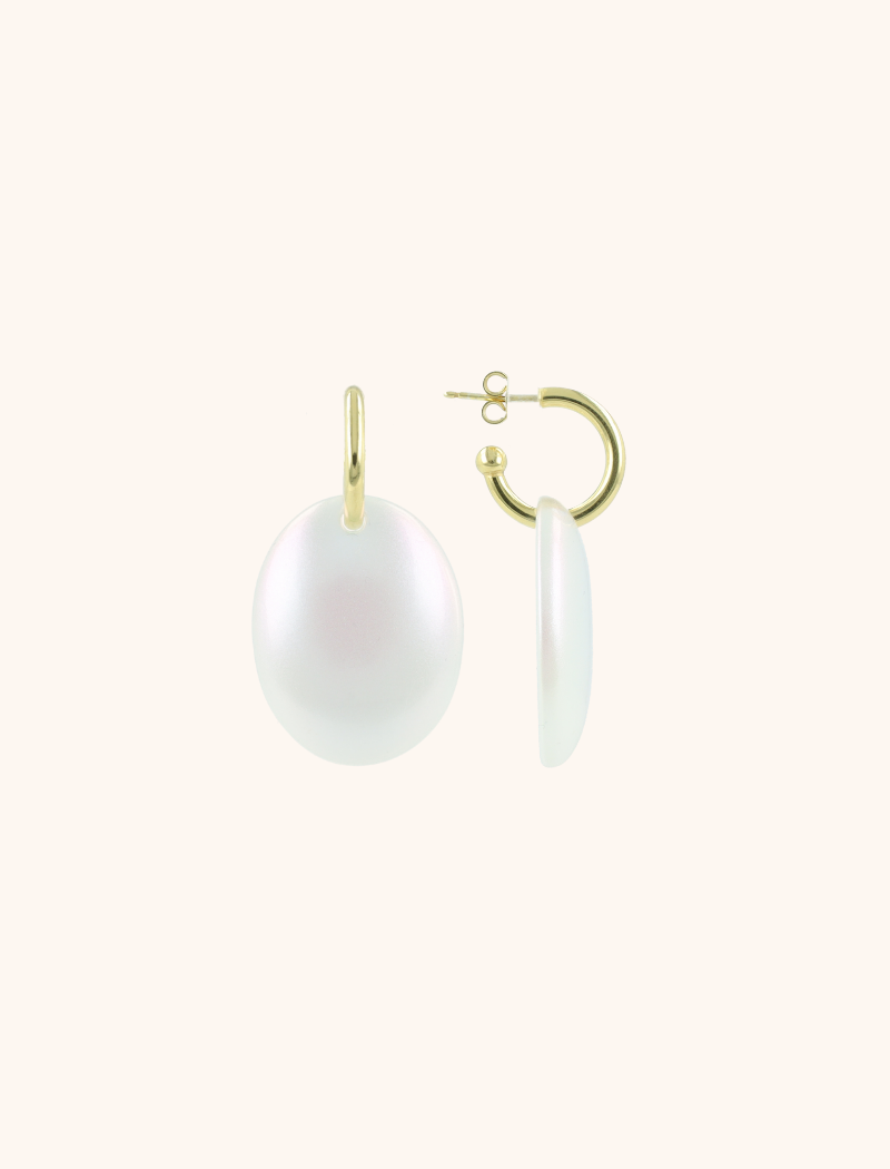 White Holo Earrings Closed Bugle Oval XS Angie