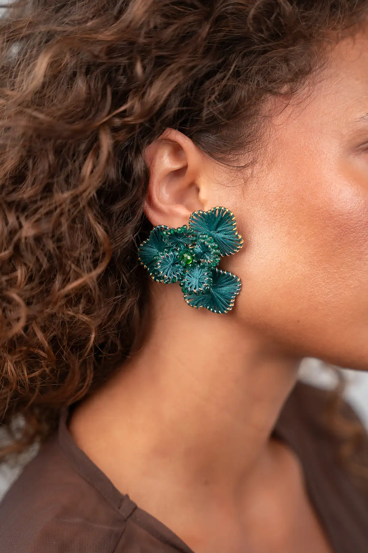 Green Earrings Aster Flower L