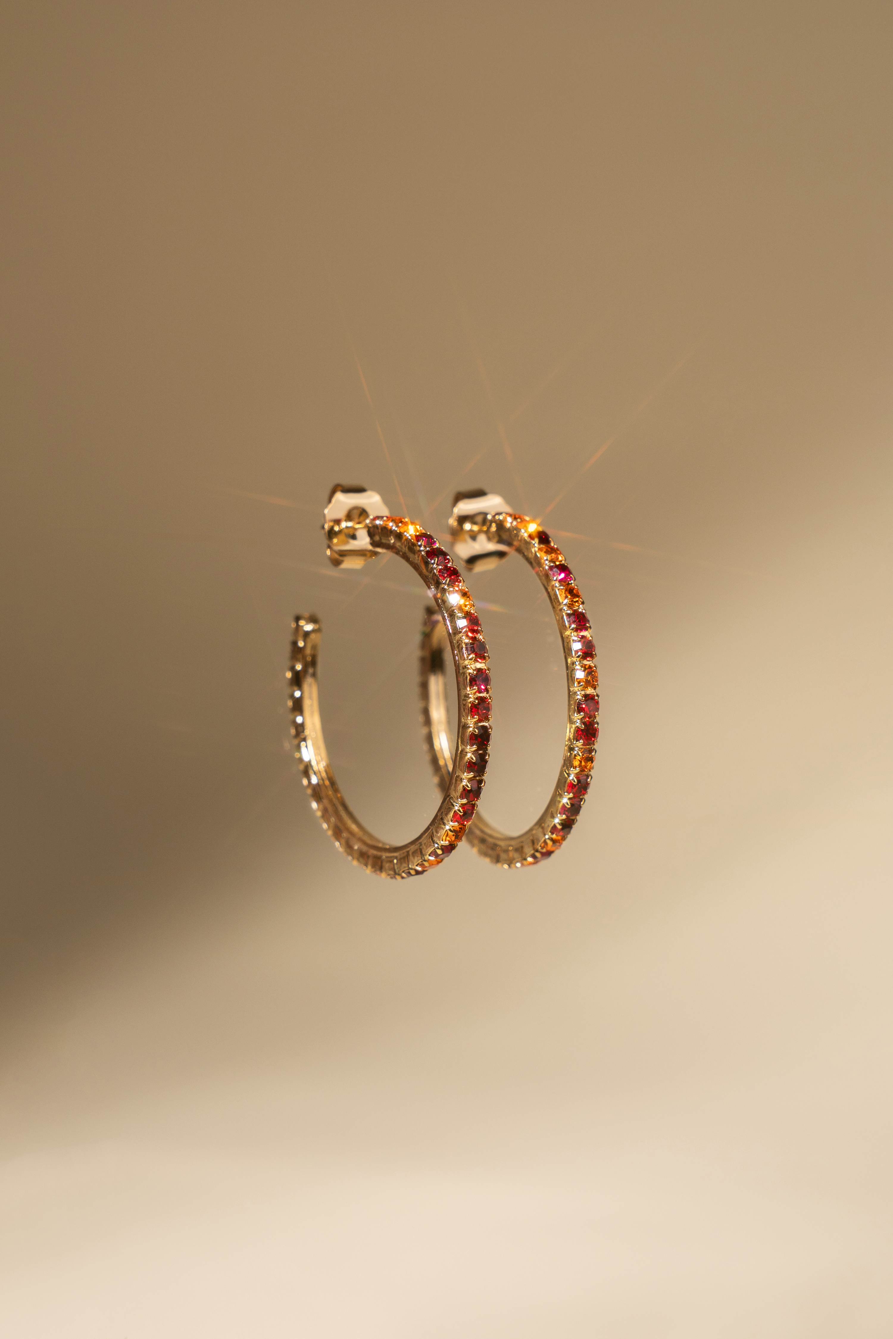 Classic Earring Tennis Creole Multi Red Fine Stones L Noor