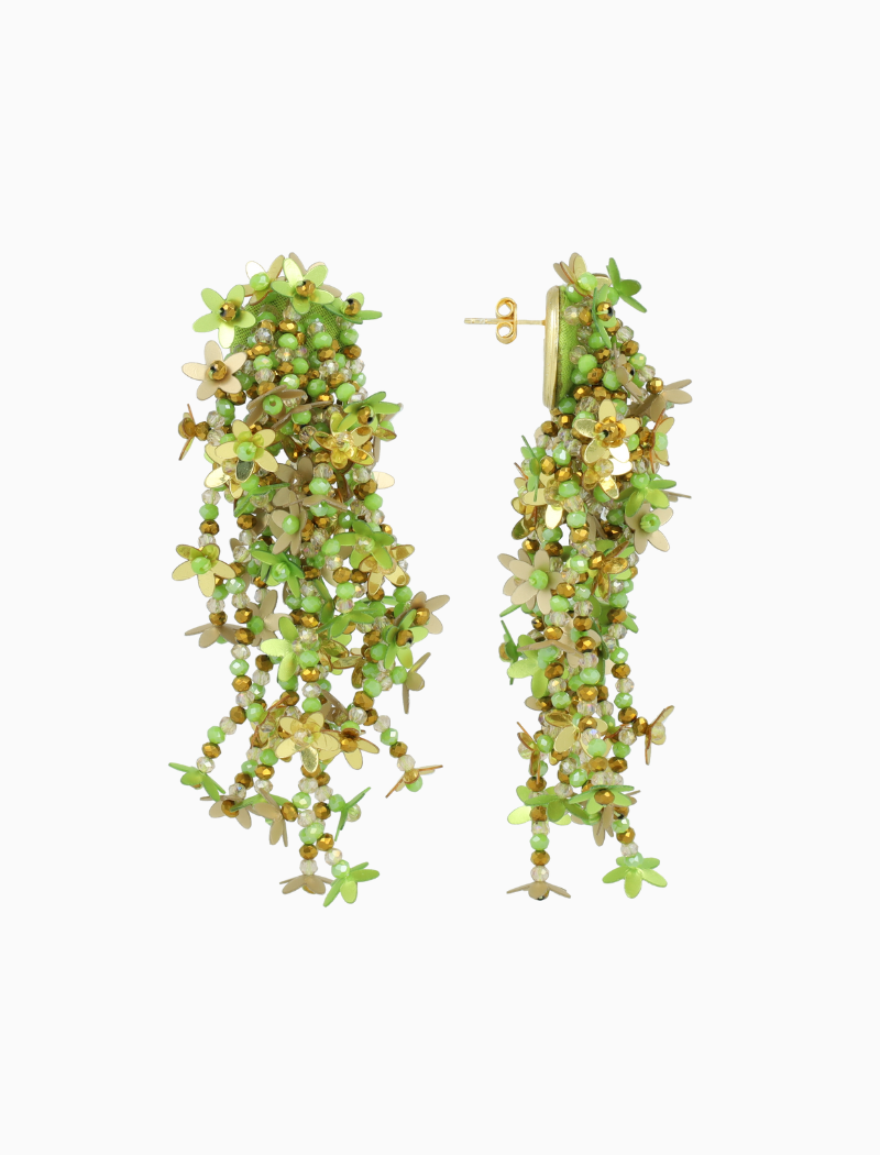 Green Earrings Lilly Flower Strings L