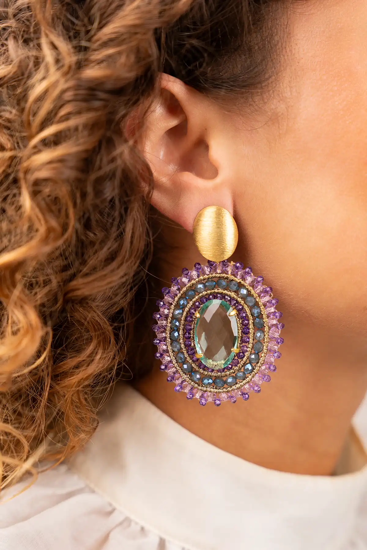 Dark Lavender Sage Earrings Jamie Filled Oval 3 Rings with Stone Llott-theme.productDescriptionPage.SEO.byTheBrand