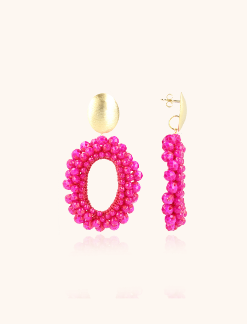 Fuchsia Earrings Ilvy Open Oval Double M