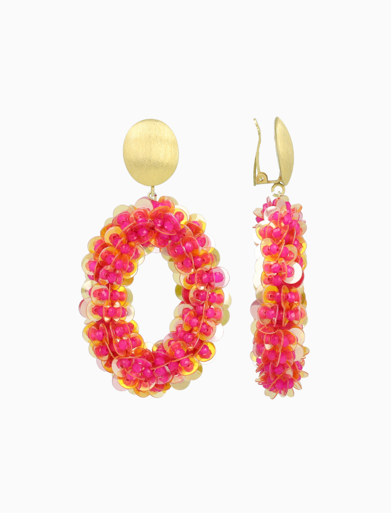 Fuchsia Oorbellen Jace Open Oval w/ Beads L Clip