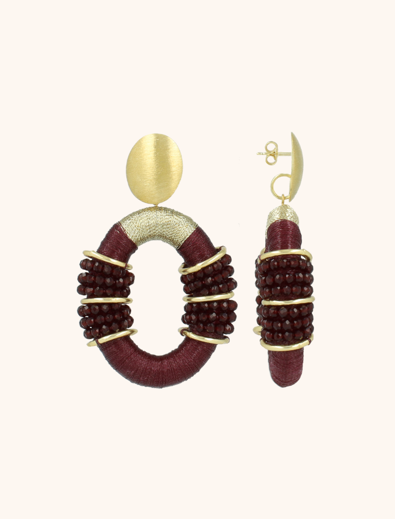 Bordeaux Rode Oorbellen Combi Oval Deluxe L Elle