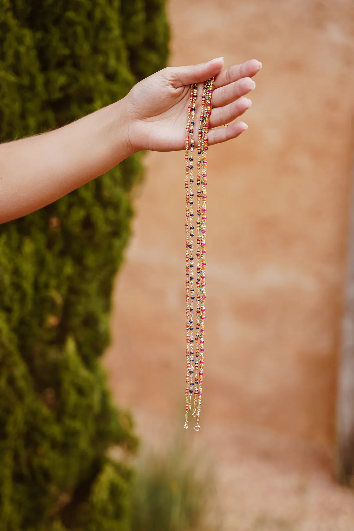 Goudkleurige Ketting Fuchsia/Orange Glasberry XS