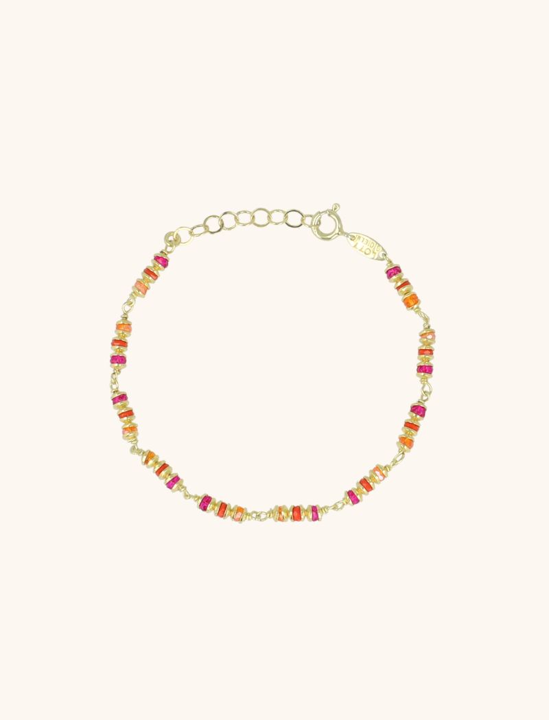 Goudkleurige Armband Fuchsia/Orange Glasberry XS
