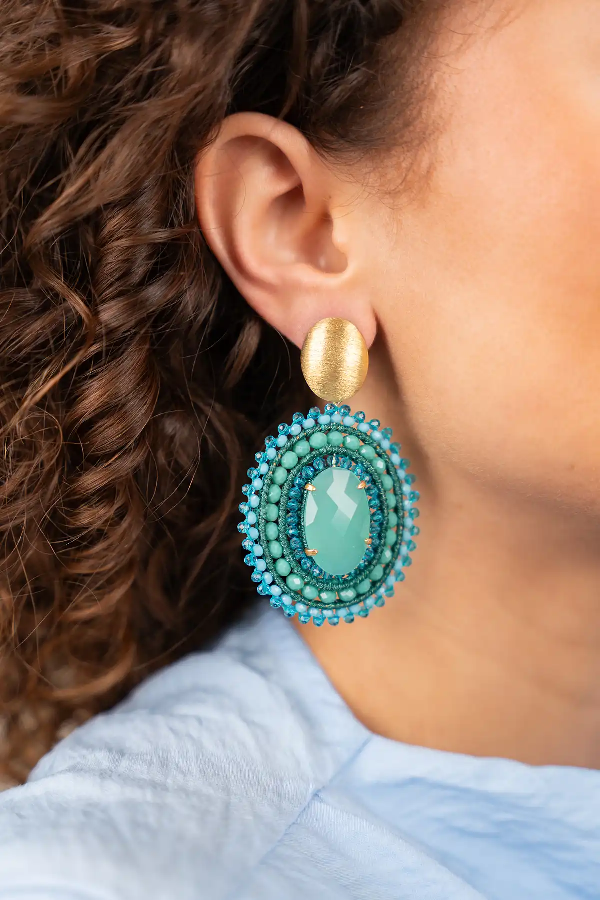 Turquoise Oorbellen Jamie Filled Oval 3 Rings w/ Stone L