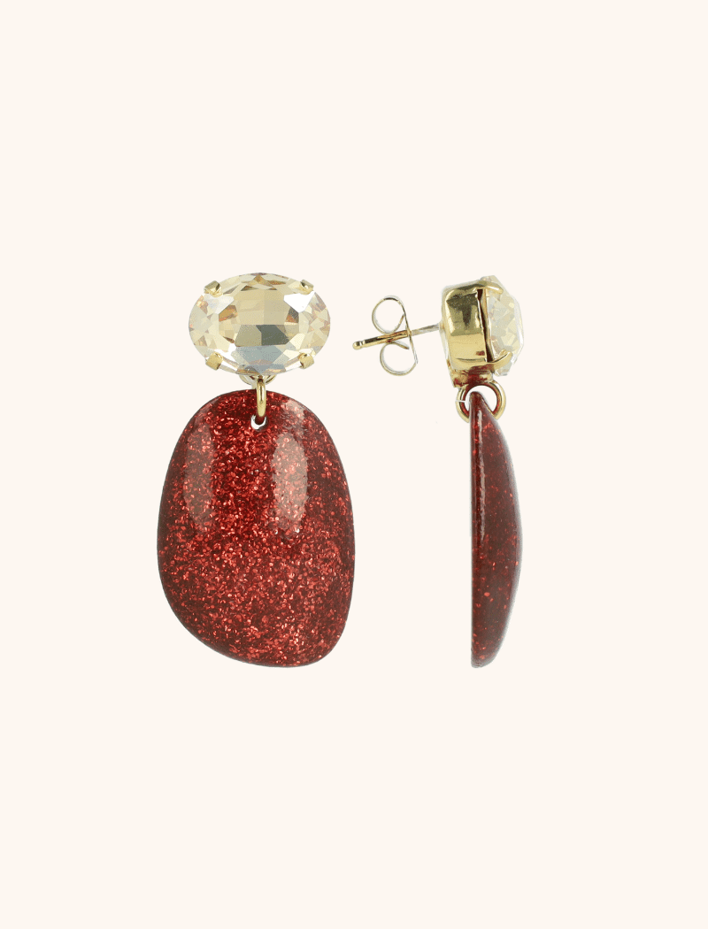 Red Glitter Earrings Little Sara Asymmetrical Oval S