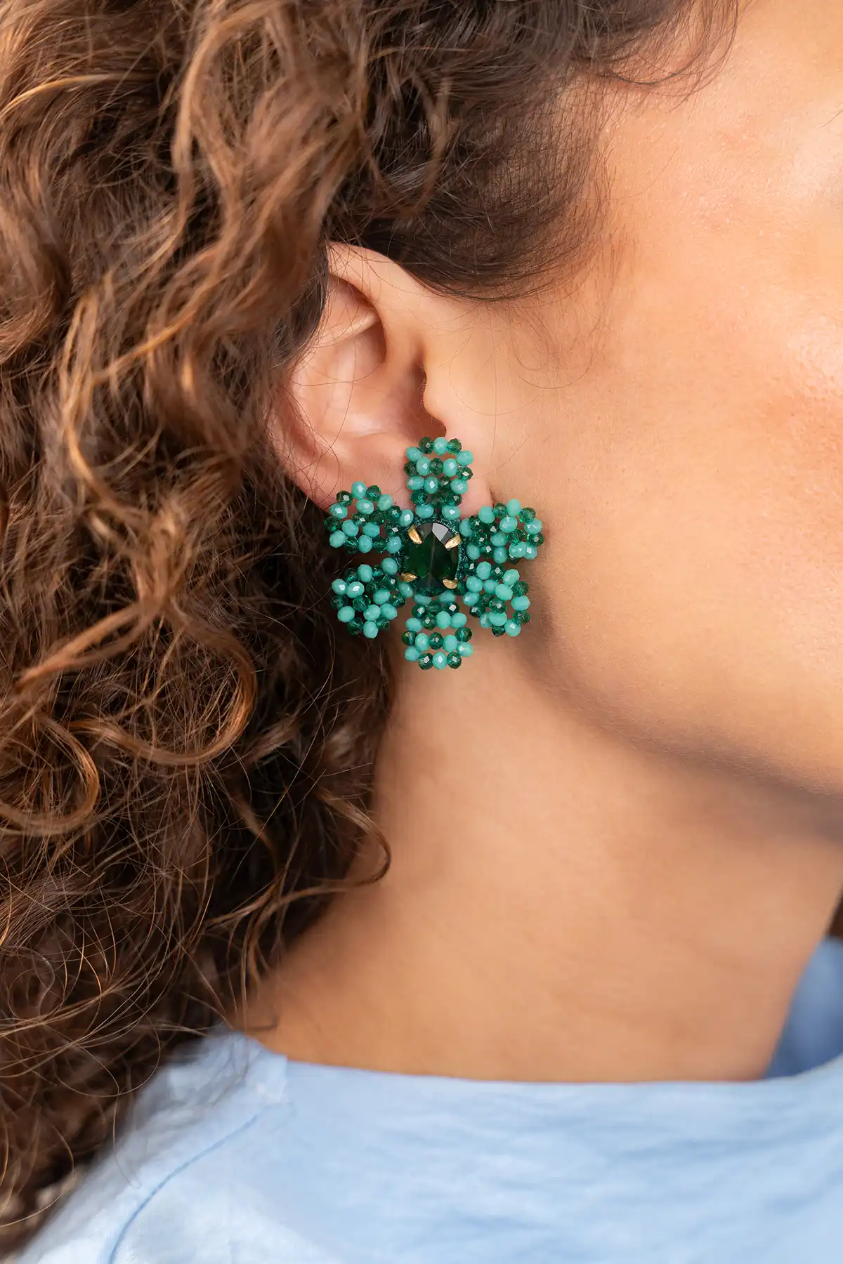 Turquoise Oorbellen Madelief Blooming Flower M