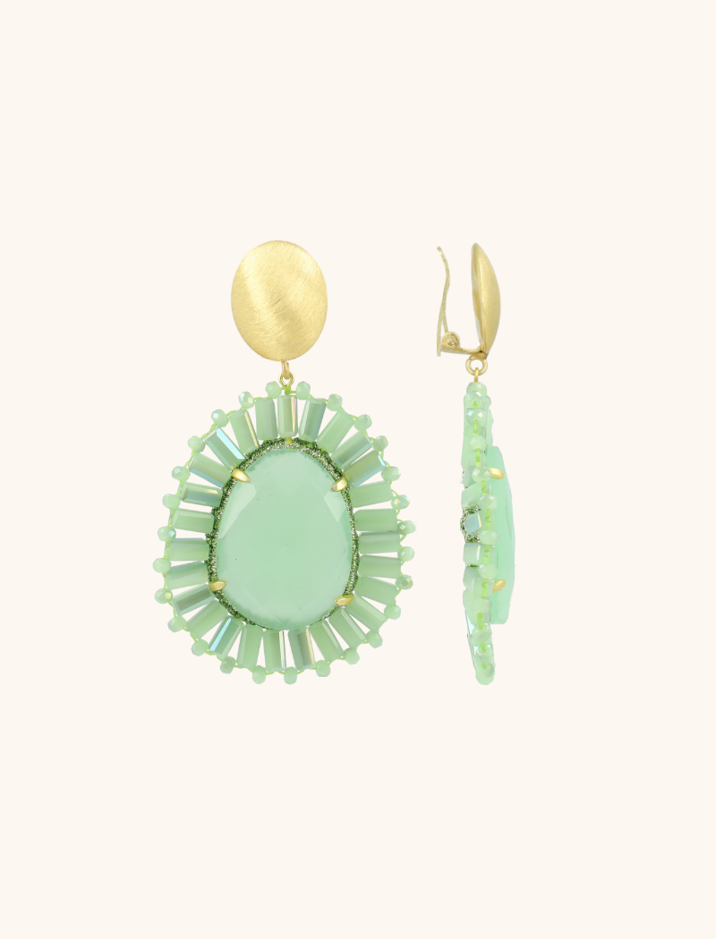 Lime Earrings Esmee Teardrop M Stone Clip