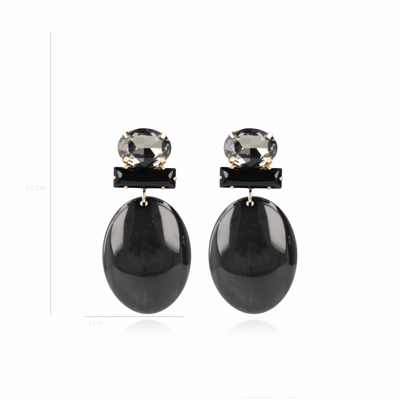 Black Earrings Sirius Oval Strass