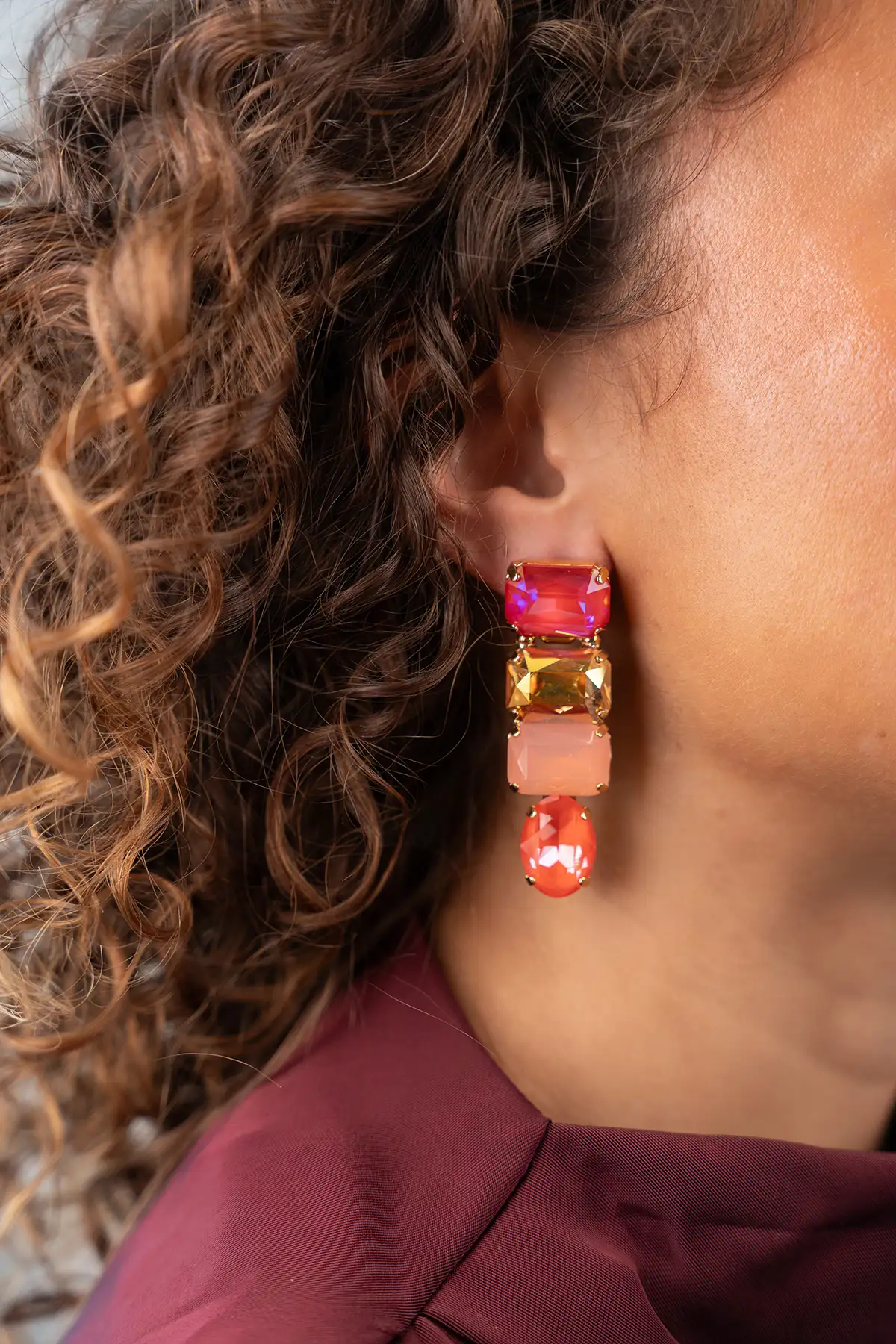 Oranje Oorbellen Aukje Triple Rectangles w/ Oval