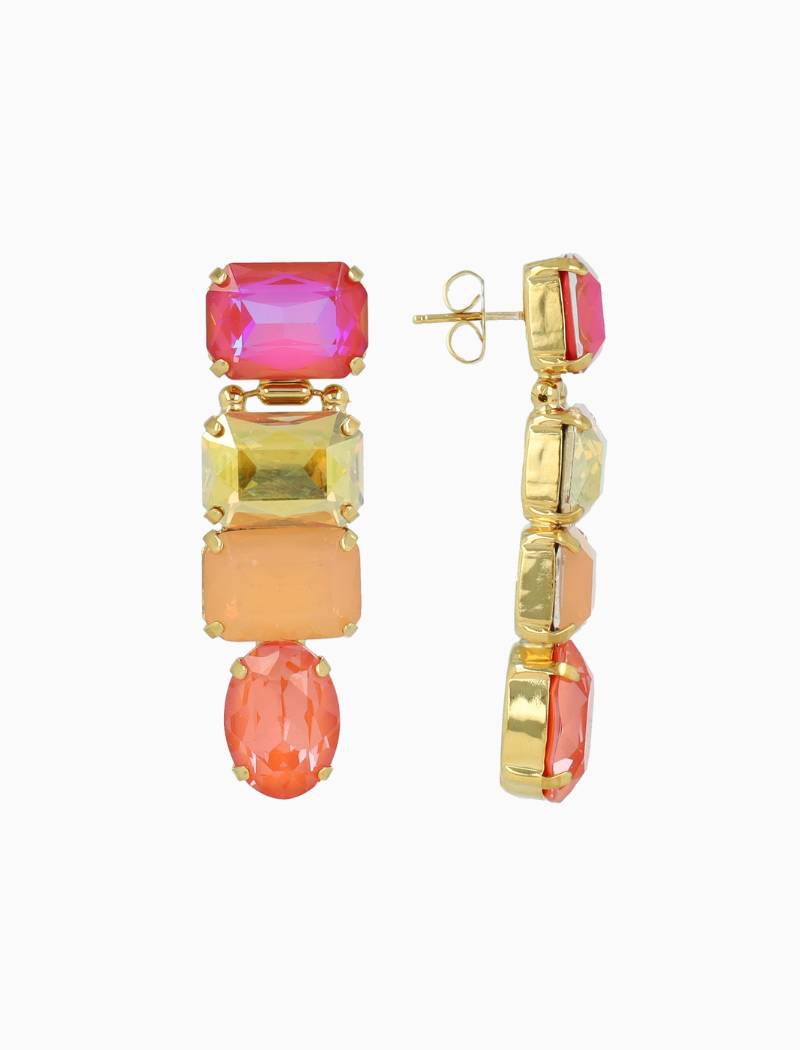 Orange Earrings Aukje Triple Rectangles w/ Oval