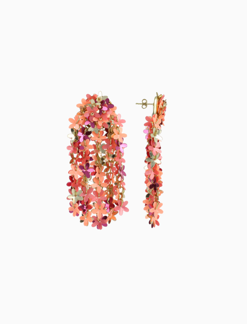 Abrikoos Fuchsia Sequin Flower Rain Oorbellen