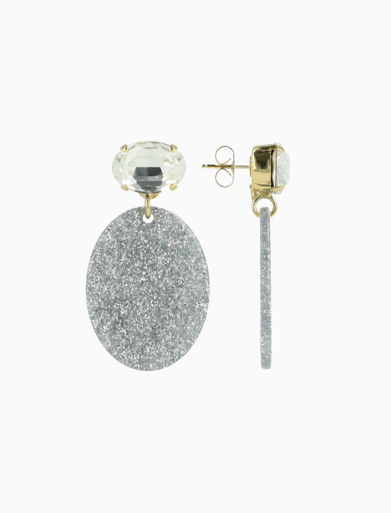 Zilveren Glitter Oorbellen Celia Ovaal S