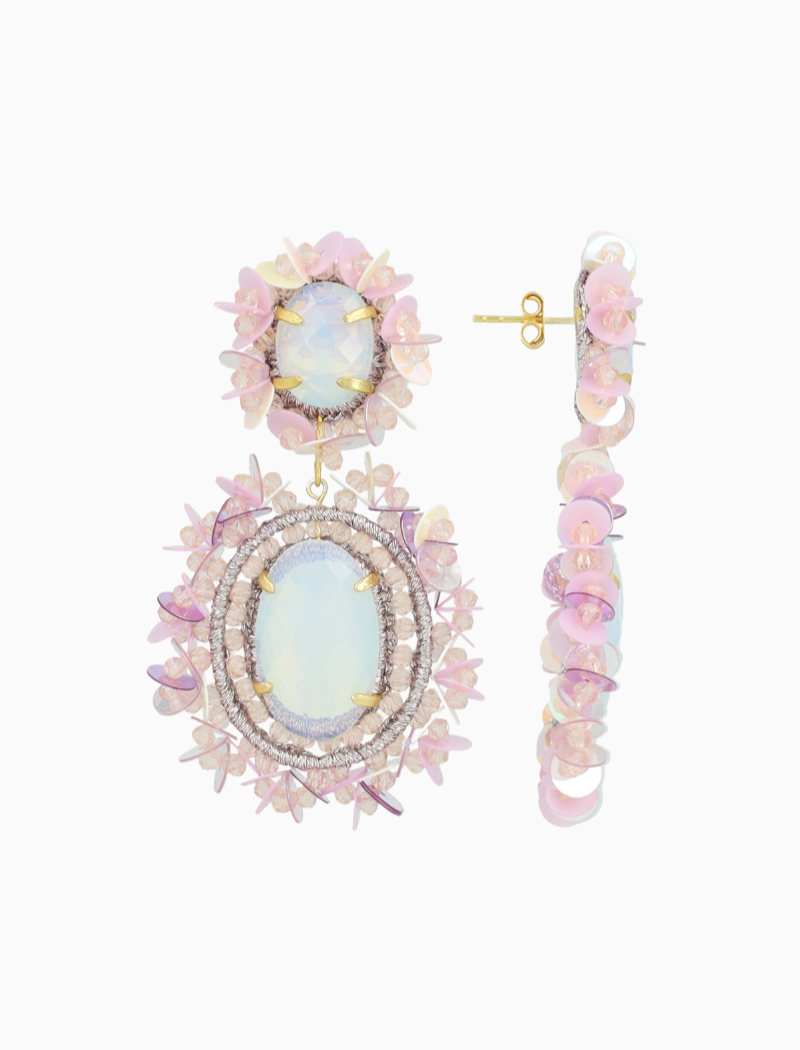 Crystal Pink Earrings Lara Pendant Double L  