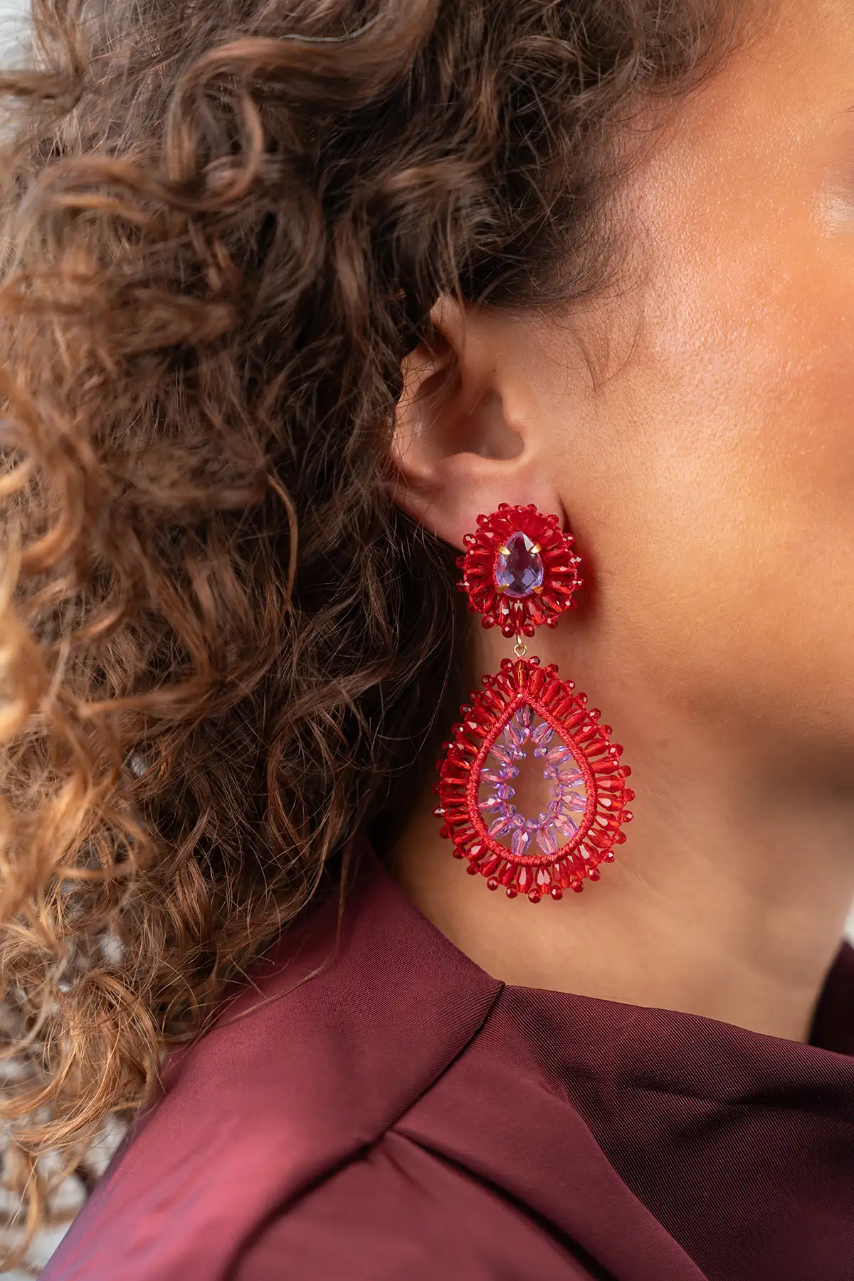 Rode Oorbellen Double Drop S / L Apollo