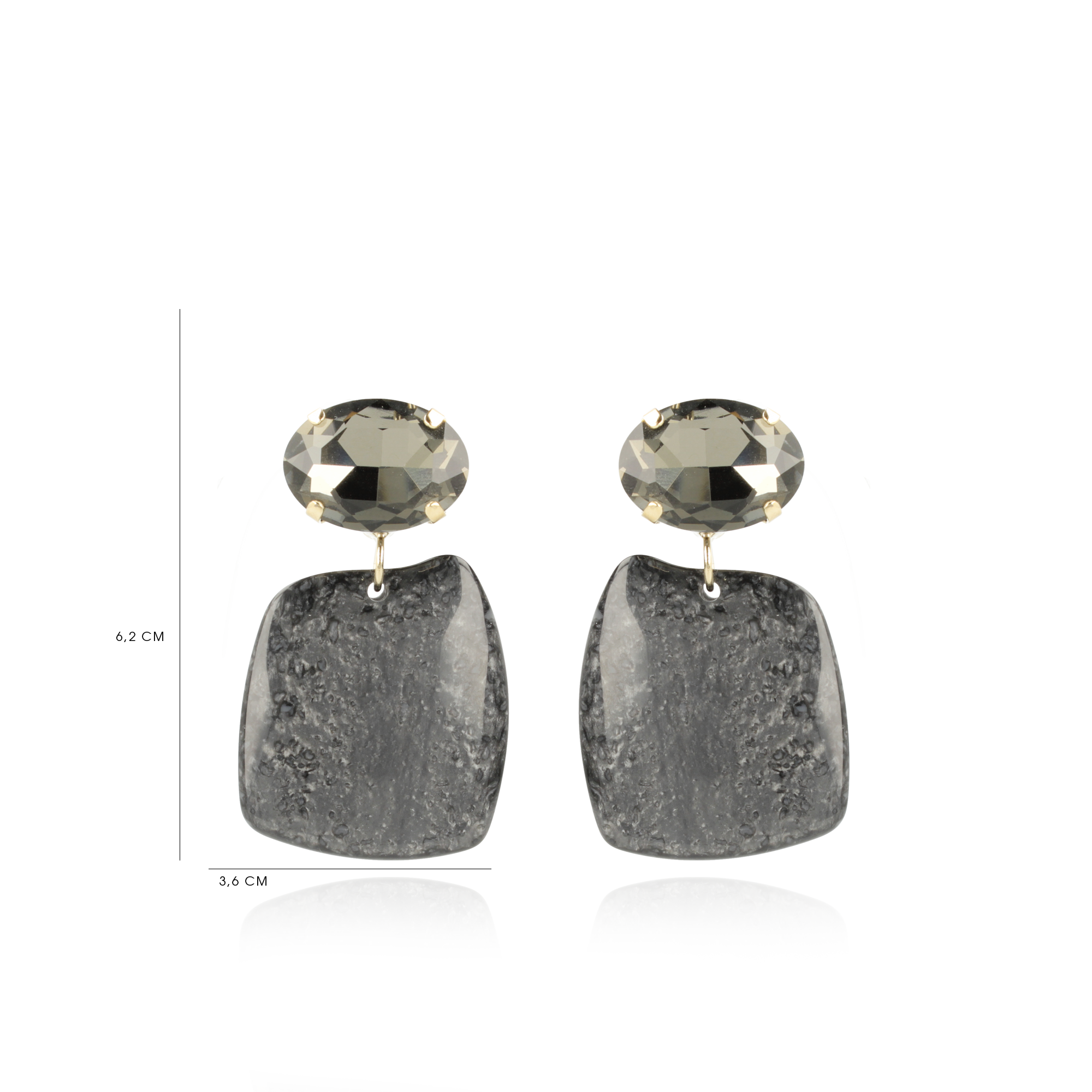 Marble Zwarte Oorbellen Annelie Square Rock Strass