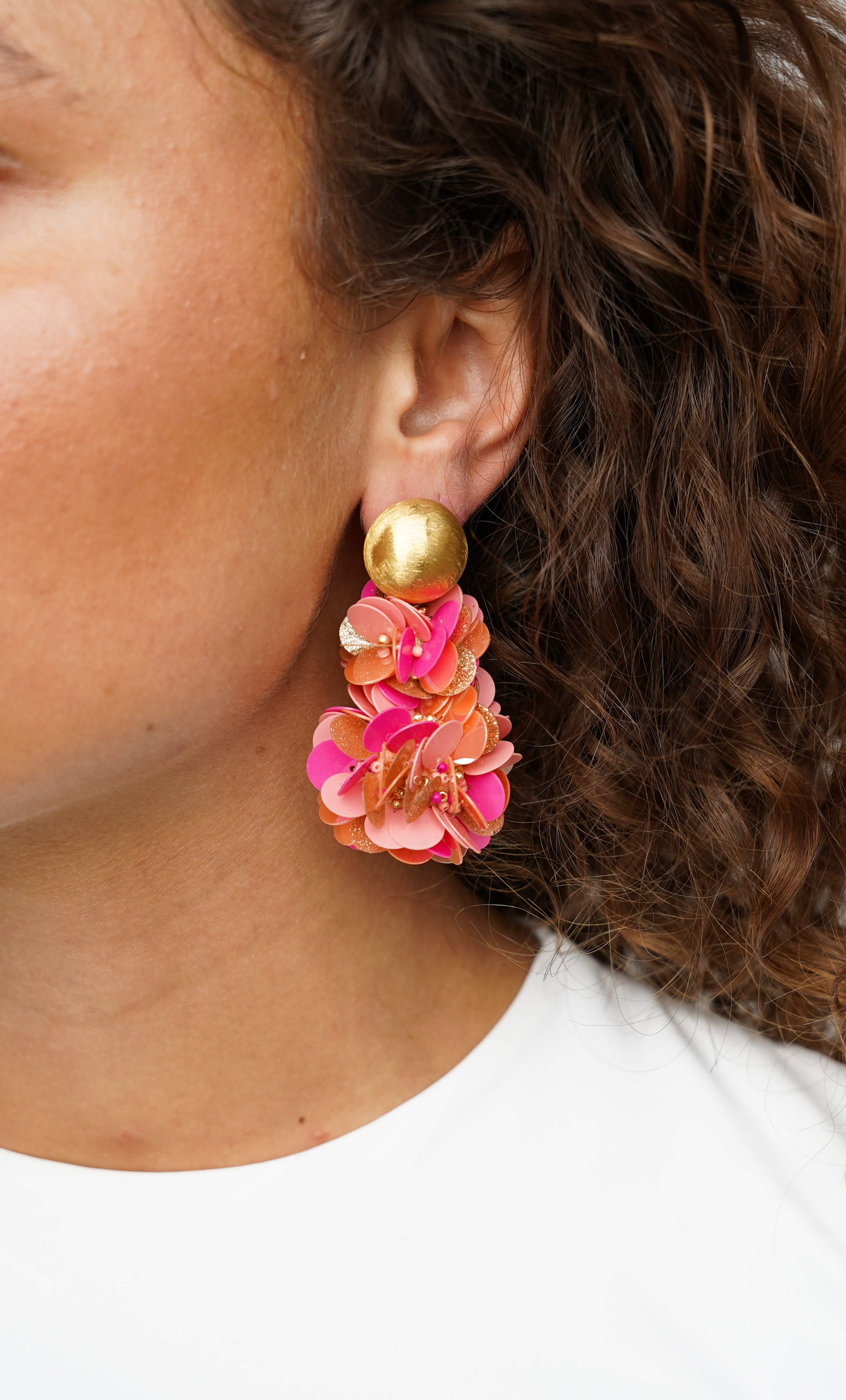 Sequin earrings Fuchsia Tangerine Pixie Double Globe