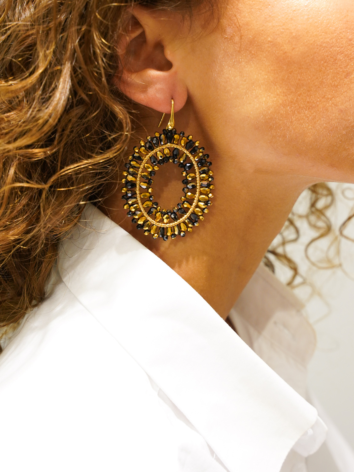 Gold-coloured Earrings Noa Silk Double Stones