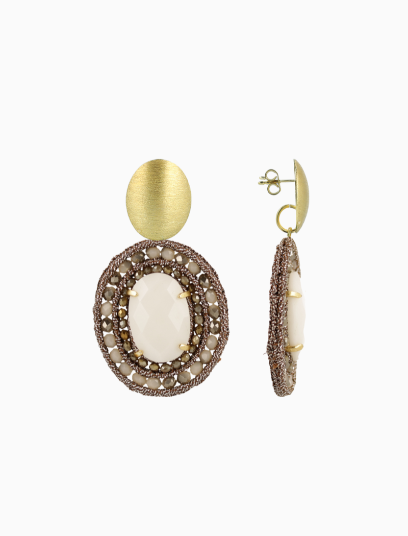 Grijze Oorbellen Belle Ovaal L Met Steen