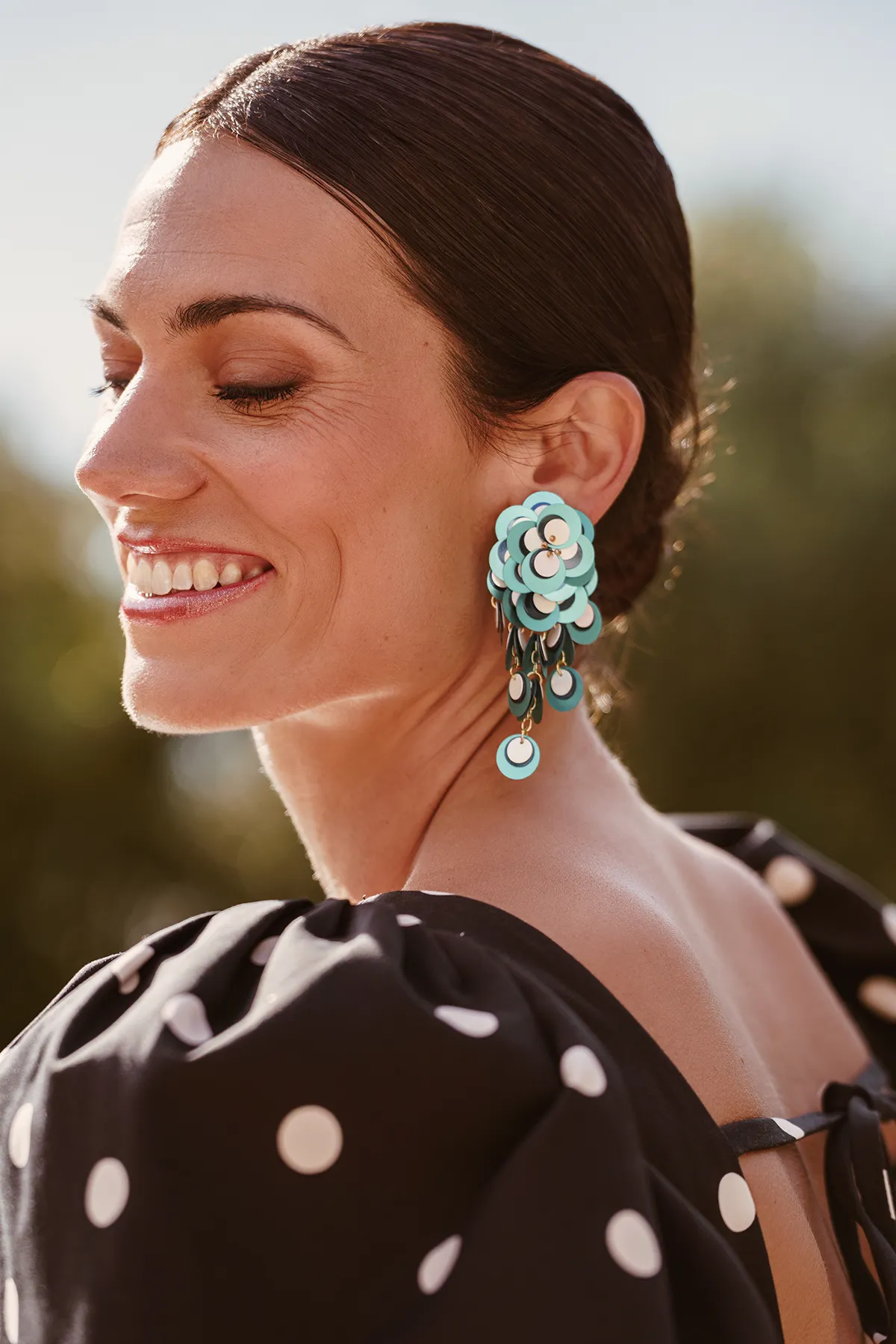 Blauwe  Oorbellen Vera Sequin Flower Double Waterfall