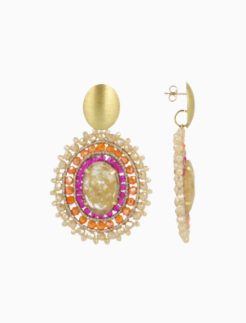 Fuchsia Tangerine Earrings Jamie Oval L With Stone
