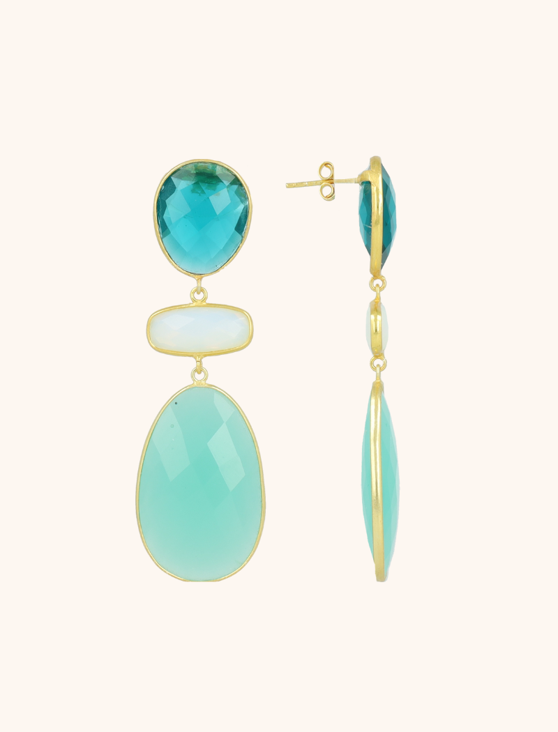 Turquoise Oorbellen Runa Triple Framed Shapes