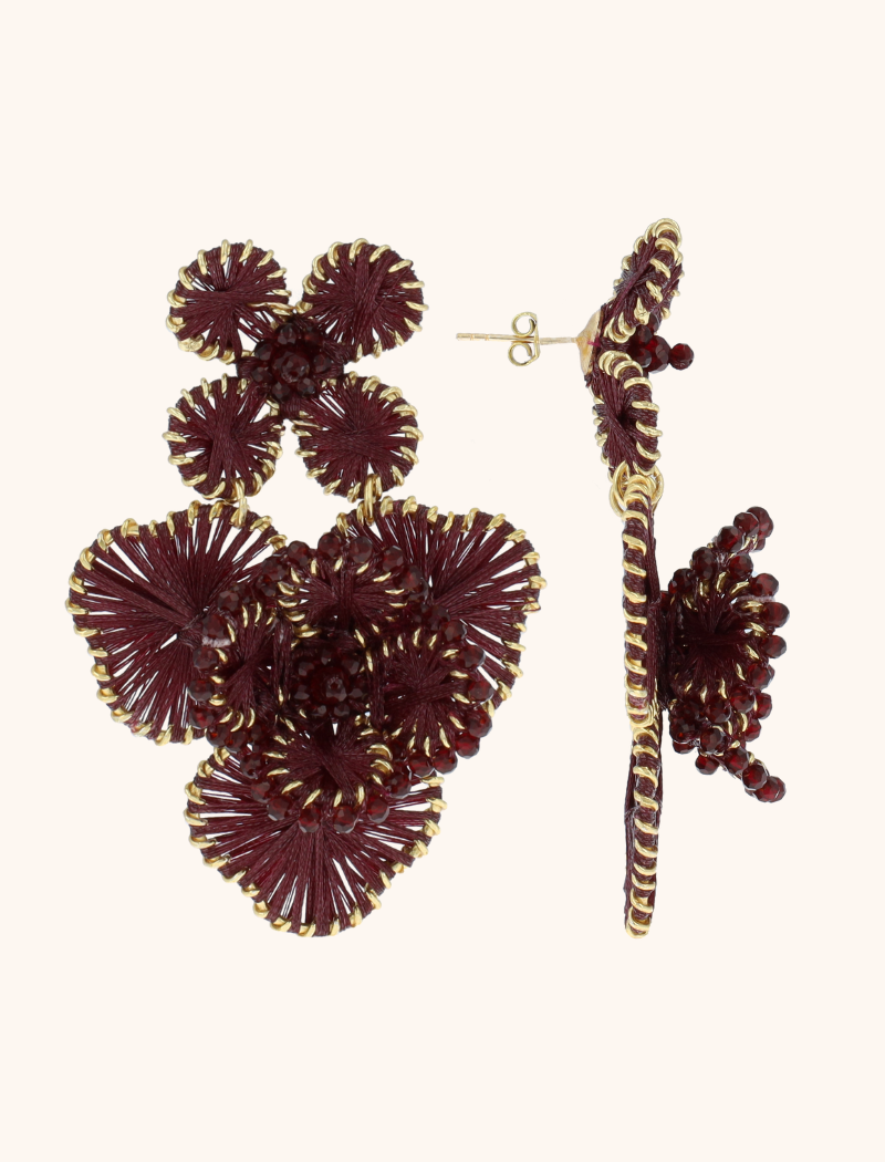 Bordeaux Rode Oorbellen Double Flower Earring L Debby