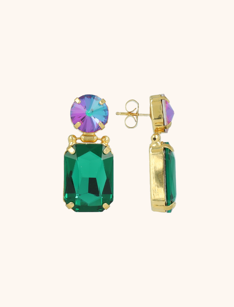 Groene Oorbellen Suzi Rectangle w/ Round Earplug