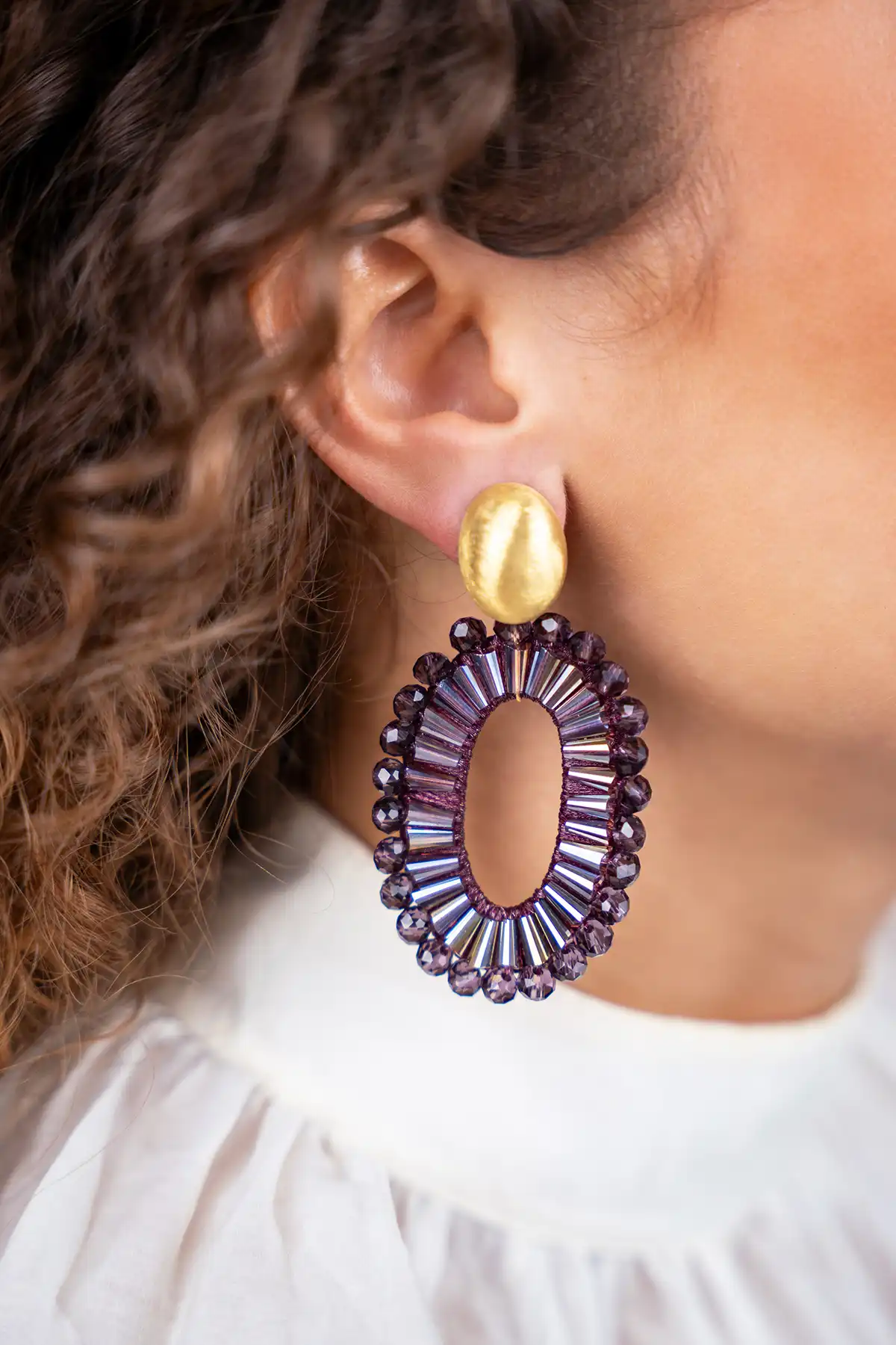 Metallic Aubergine Earrings Ann-Mary Oval
