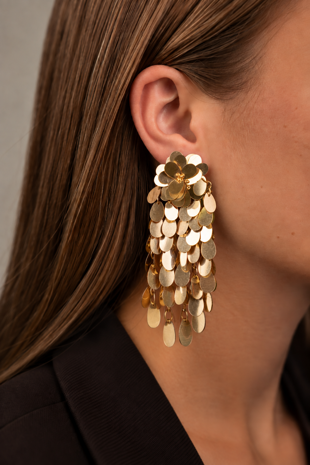 Veda – Sequin Rain Drop Earrings L – Gold