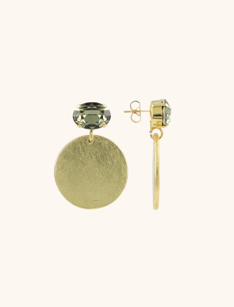 Gold/Black Diamond Wooden Earrings Marlijn Circle S
