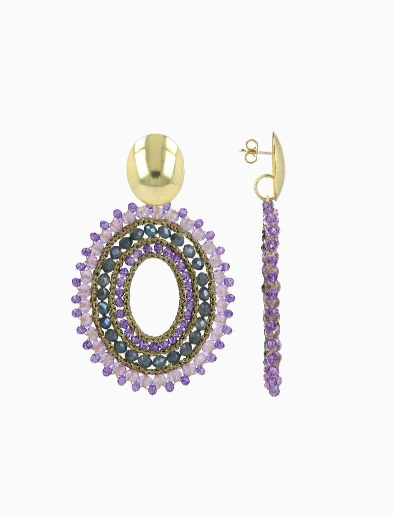 Donker Lavendel Salie Groene Oorbellen Vos Open Ovaal 3 Ringen L