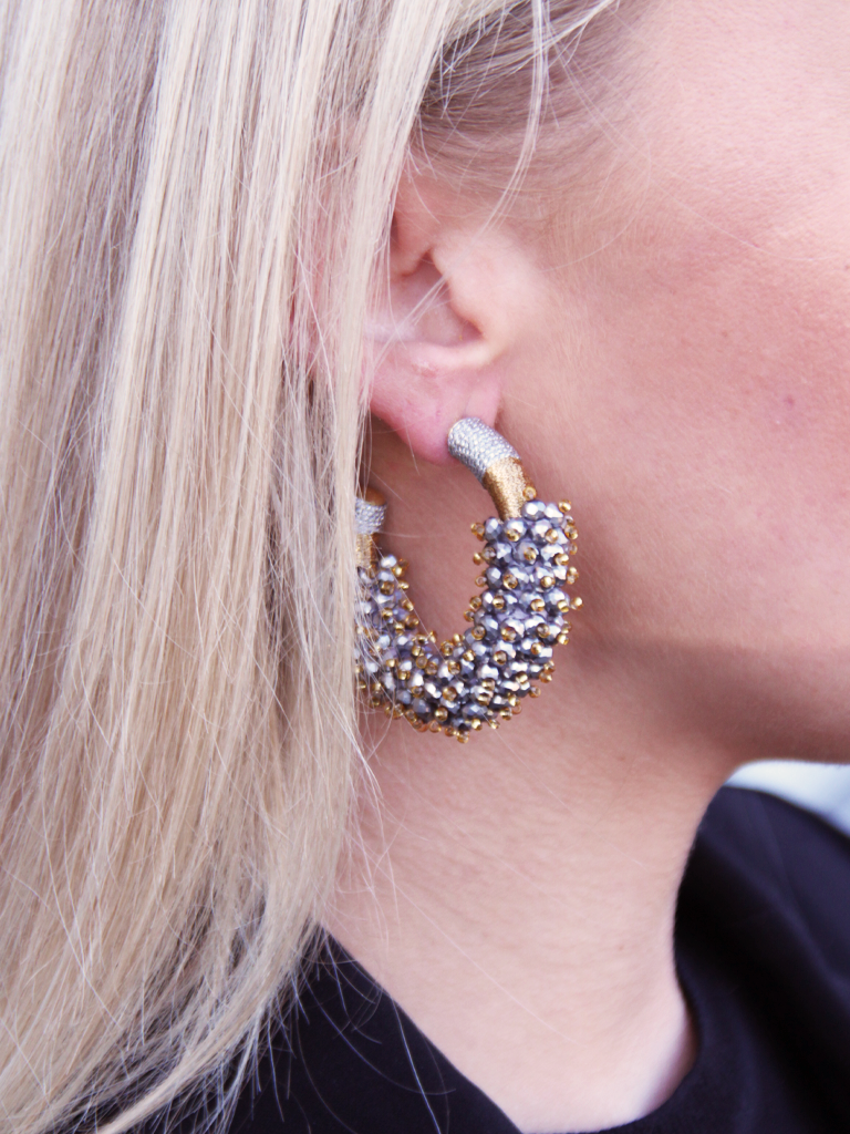Silver Earrings Coco Combi Creole Silk L Double Stones