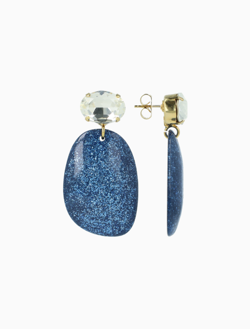 Blauwe Glitter Oorbellen Aurora Ovaal L Crystal