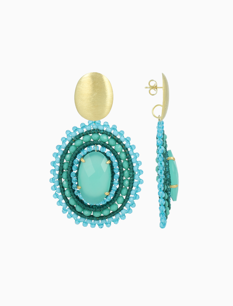 Turquoise Oorbellen Jamie Filled Oval 3 Rings w/ Stone L