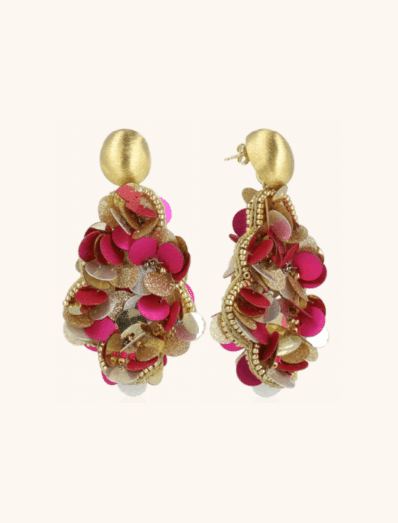 Sequin Earrings Metallic Fuchsia Butterfly Drop L