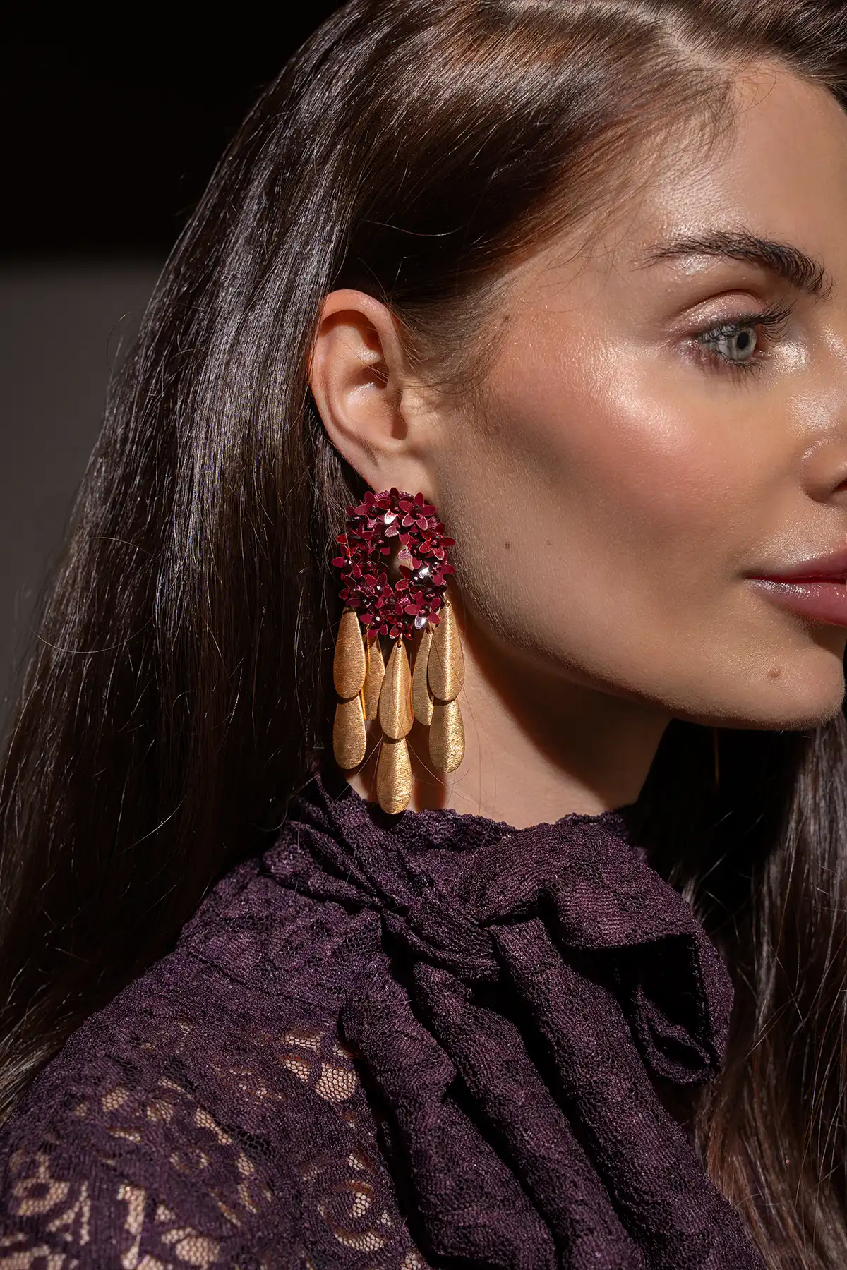 Bordeaux Rode/Gouden Oorbellen Sequin Jellyfish Maxime