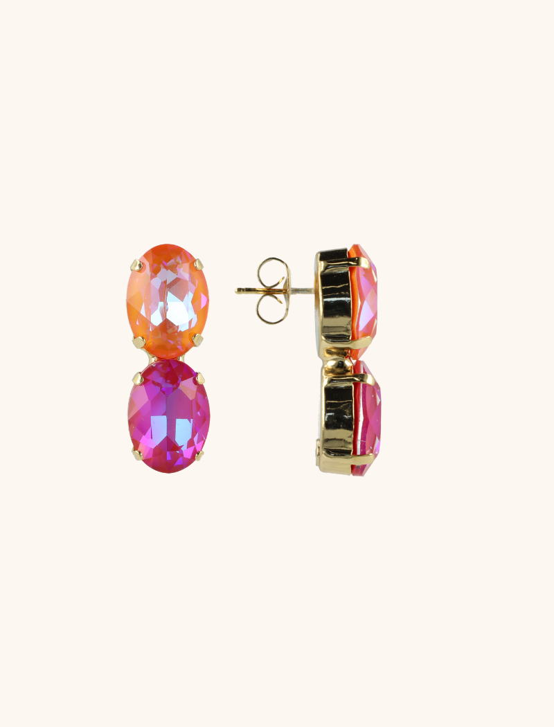 Orange Fuchsia earrings Maudi double oval strass