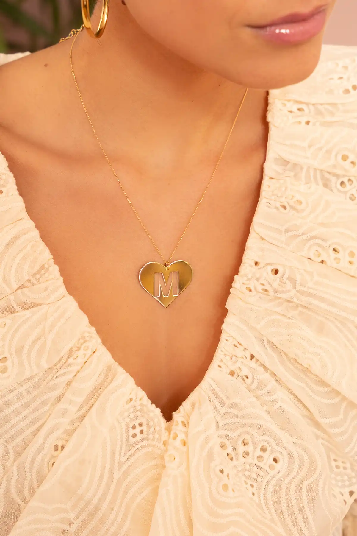Necklace initial Pendant Heart Gold