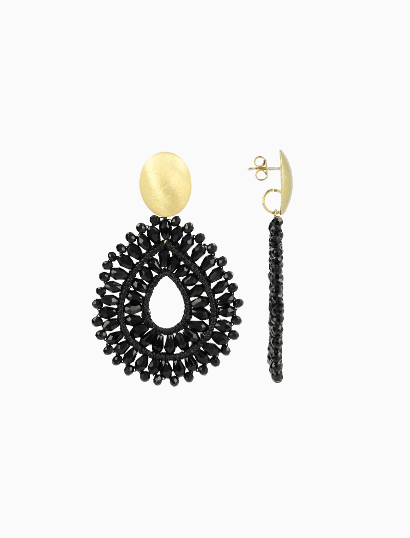 Alice silk crystal dubbel black earrings
