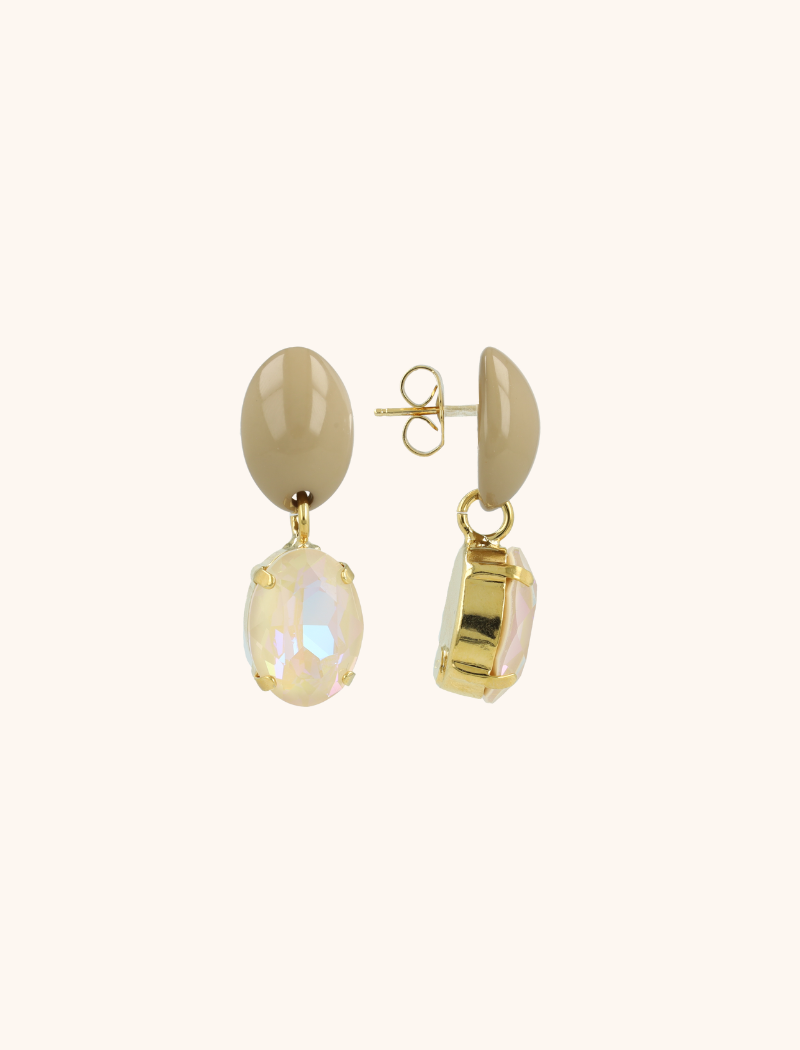 Taupe Ohrringe Indy Oval Strass Pendant M  