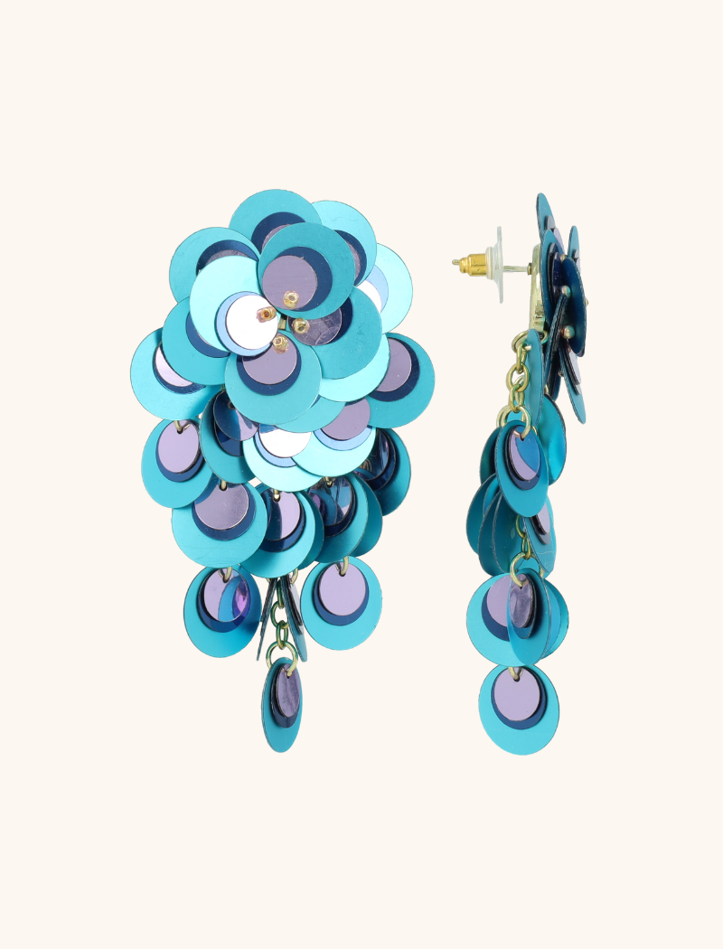 Blauwe  Oorbellen Vera Sequin Flower Double Waterfall