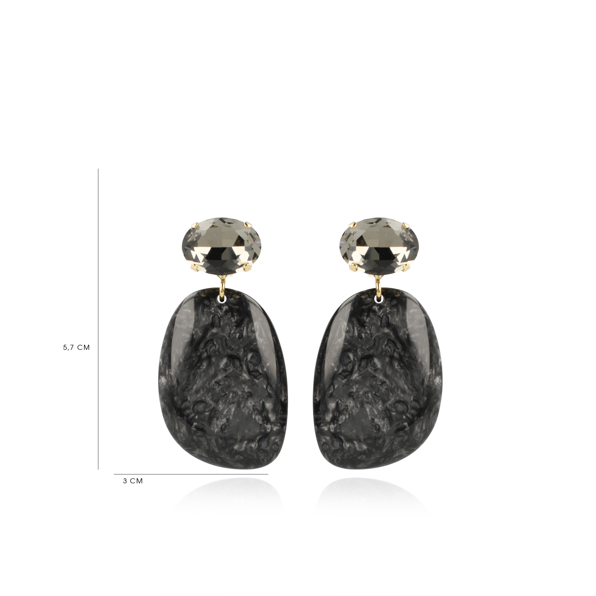 Marble Black Earrings Alara Asymmetrical Oval L Strass