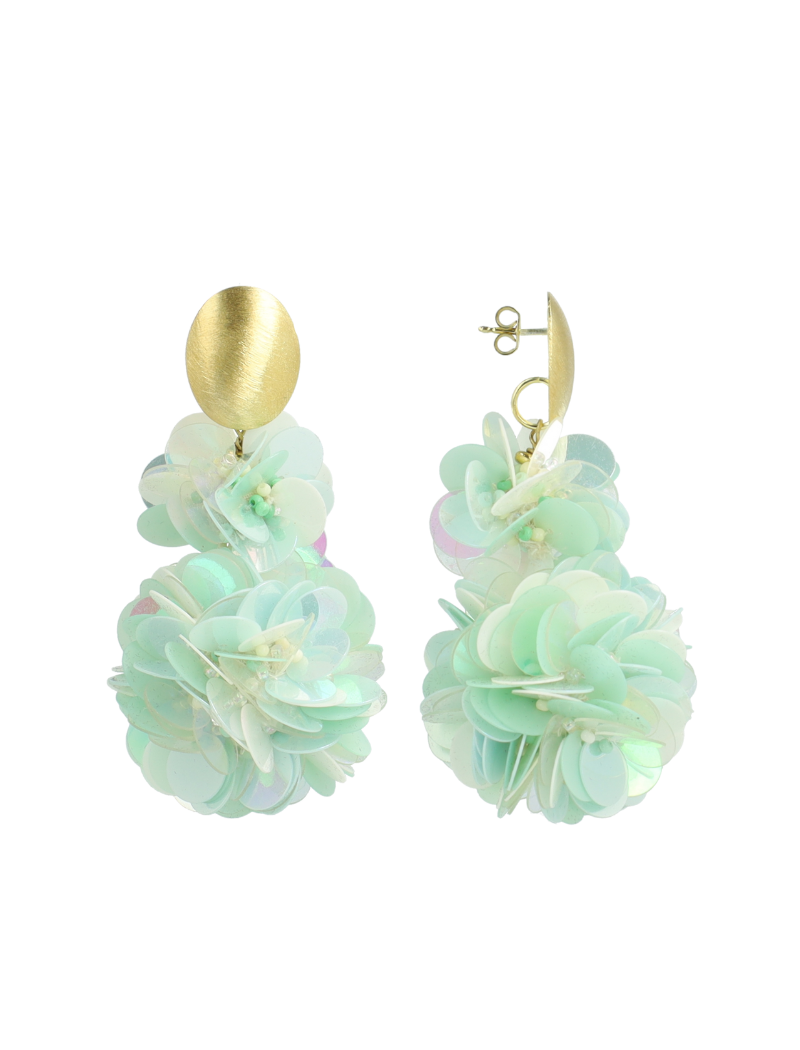 Sequin Oorbellen Holo Mint Pixie Double Globe Strass